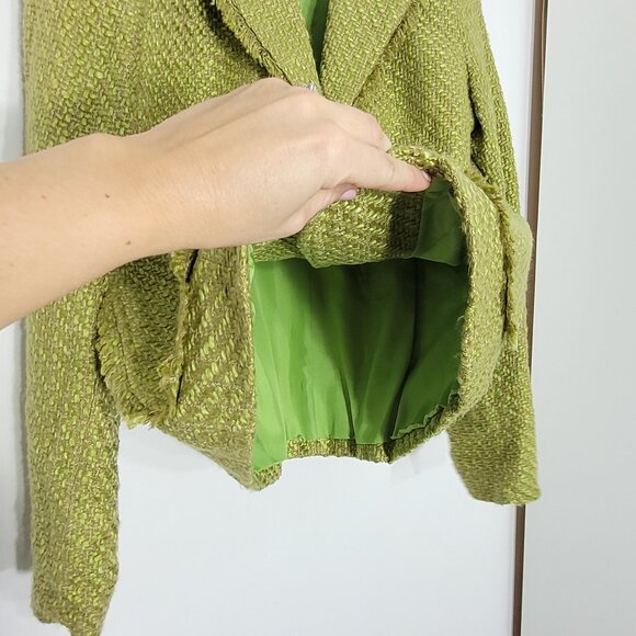Touché Women's Green Tweed Fabric Notched Button Details Business Blazer Size 4 - Picture 6 of 13
